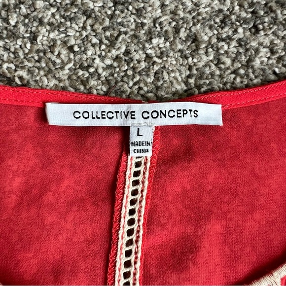 Collective Concepts Sheer Coral Blouse White Embroidered Polka Dots, Size Large - Picture 3 of 9